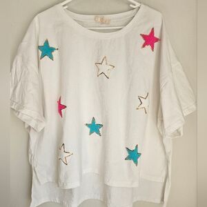 Peach Love California White Star Embellished Top